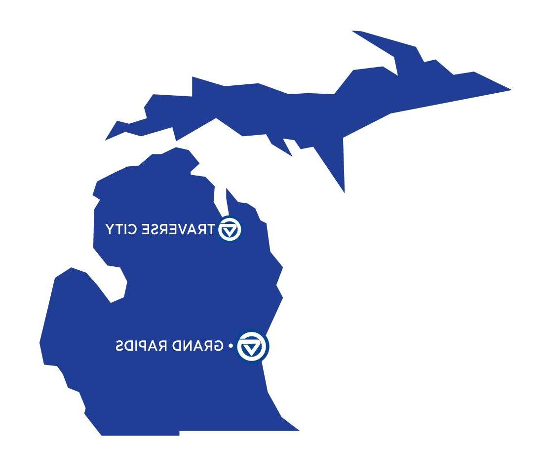 A map of Michigan featuring Grand Valley's Traverse City Regional Center.